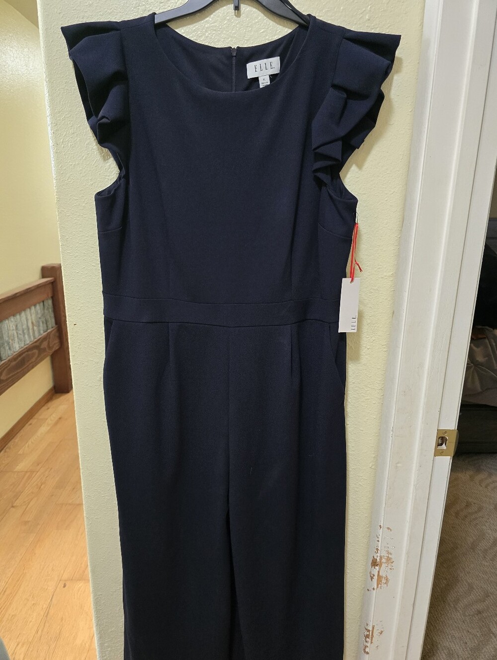 Elle Navy Ruffle Sleeve Jumpsuit with Wide Legs